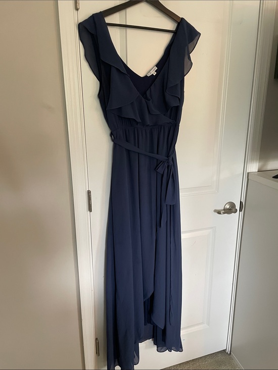 Baltic Born Dresses & Skirts - BalticBorn Navy Ruffle V-Neck Maxi Dress with Tie Waist  sz XL
